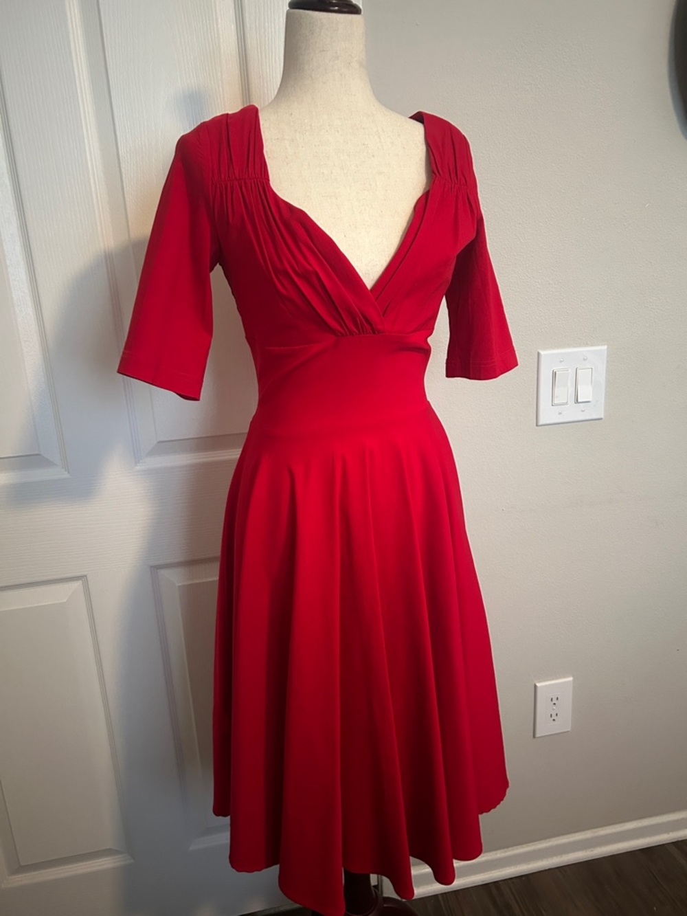 Collectif Red Draped V-Neck Midi Dress
